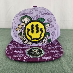 Top Level Drip Smiley Face Mushroom Snapback Hat Lavender / Purple Trippy